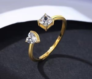 Inel Reglabil Femei, Design Modern Cu Doua Pietre Zirconiu, Argint 925 Placat Aur 18K Cod Arg69F - Img 1