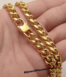 Lant Barbati Cuban Link, Inox 316L Placat Aur 14K, Grosime 0.9 cm, 55 cm – 78 g, Model Premium L111AI - Img 4