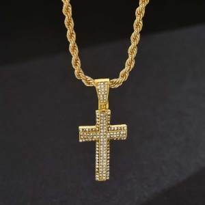 Lant din Inox Placat Aurit Placat Aur 18 K– Cruce Masiva, Bijuterie Hip-Hop Barbati LC168GGA - Img 2