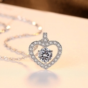Lantisor Argint 925 Cu Pandantiv Inima Si Cristale Zirconia, Colier Elegant Pentru Femei, Design Romantic - Img 3