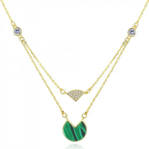 Lantisor Din Argint Auriu --- Malachite Verde --- FINUT Dublu Arg139C - Img 2