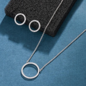 Set Bijuterii Din Argint 925, Cercei Si Colier Cu Cerc Zirconii SET96S - Img 1
