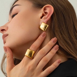 Set Cercei Și Inel Femei, Placat Aur 14K, Model Vintage Modern, Accesorii Elegante S71F