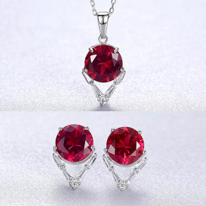 Set Cercei si Lantisor Din Argint Zirconiu Rubin Gemstone Dainty Rosu Set381V - Img 7