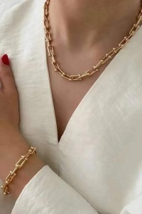 Set Colier, Bratara Si Cercei Din Inox Placat Cu Aur 18K – Bijuterii Femei Stil Elegant, Reglabile S78V - Img 6