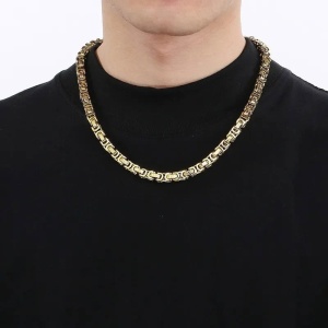 Set Lant si Bratara Barbati, Otel Inoxidabil, Model Versace, Auriu sau Argintiu, Stil Elegant si Masculin Cod S194A - Img 6