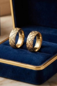 Set Verighete Handmade Argint 925 Placat Cu Aur, Model Carouri Diamantate ARG199X - Img 5