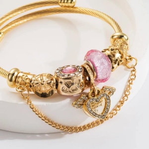 Bratara Aurie din Inox cu Talisman si Margele Colorate – Accesoriu Elegant si Reglabil pentru Femei BF926F - Img 2