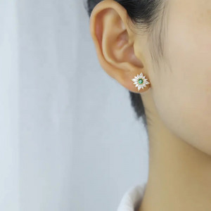 Cercei Argint 925 model FLOARE EMERALD Verde placati cu aur 14K cod ARG409C - Img 4