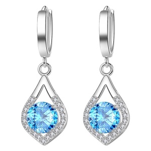 Cercei din Argint 925 cu Topaz Albastru și Închizătoare Huggie Arg114X - Img 3