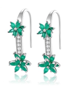 Cercei Eleganți Din Argint 925, Model Floral Cu Pietre Zirconiu Verde Smarald Și Cristale Strălucitoare, Design Modern Și Rafinament Arg417A - Img 3