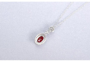 Colier Din Argint Piatra Red Zirconiu Oval ARG397M - Img 3