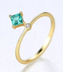 Inel Argint cu Zirconiu Lady Modern Green-Verde placat cu aur - ARG397C - Img 1