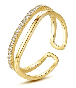 Inel Reglabil Placat Aur 18K, Cu Pietre Zirconiu Alb, Din Argint 925, Design Elegant Si Stralucitor, Bijuterie Delicata, Accesoriu Modern Pentru Femei Arg183V - Img 2
