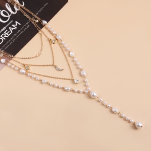Lant Auriu Pana la Decolteu, Pandantiv Lună–Stele, Ideal pentru Rochii Decolotate L339G - Img 6