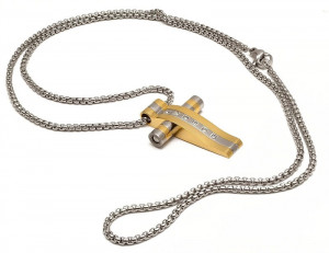 Lant Si Cruciulita Inox Ton Auriu si Argintiu cod LC89 - Img 2