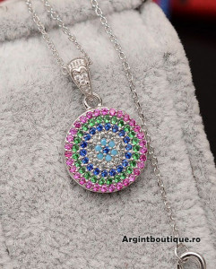 Lantisor Cu Pandativ DIn Argint -- BANUT MULTICOLOR-- ARG147 - Img 1