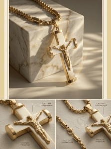 Lănțișor din Oțel Inoxidabil Auriu cu Cruce și Iisus – Design Elegant, Stil Masculin, Cod LC32D - Img 3