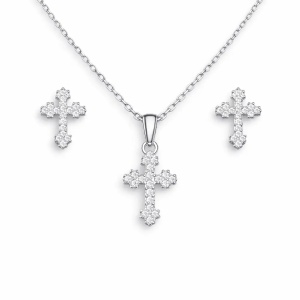 Set Argint 925 Colier Si Cercei cu Simbol Cruce Set367C