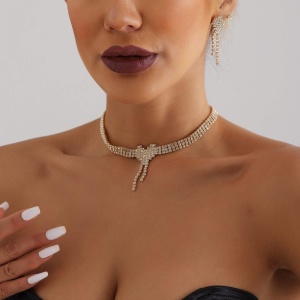 Set Bijuterii Femei Lant Choker Elegant Si Cercei Statement Cu Cristale Zirconiu S25C - Img 6