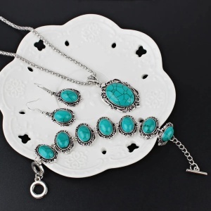 Set Colier Cercei si Bratara cu Pietre Turcoaz Retro Femei cod SET121CLA