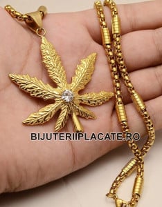 Set Lant inox si Pandantiv Frunza - MARIJUANA - LC32B - Img 1