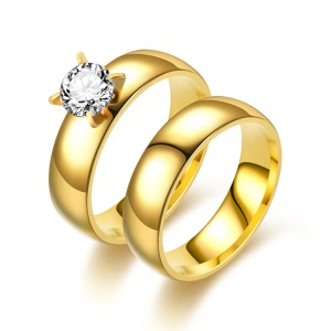 Set Verighete Cuplu, Pentru El Și Ea, Inox Placat Aur 18K, Model Elegant Cu Piatra Zirconiu IF558A - Img 1