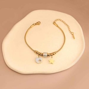 Bratara Dama Placata cu Aur 18K, Design Stea si Zirconii, Model Elegant cu Lungime Reglabila BF963FB - Img 2