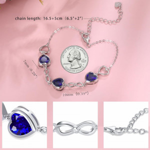 Bratara Model Infinit si Inimioare din argint 925 Sapphire Heart, Brățară minimalistă, casual, pentru femei, Albastru Arg415N - Img 4