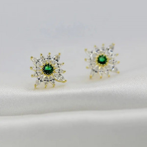 Cercei Argint 925 model FLOARE EMERALD Verde placati cu aur 14K cod ARG409C - Img 5