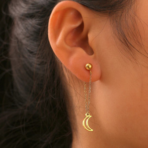Cercei din inox Placat Aur SEMILUNA lungi N3585 - Img 2