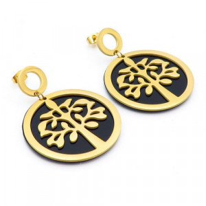 Cercei Inox Dama Copacul Vietii Black&Gold Cod 237B - Img 1