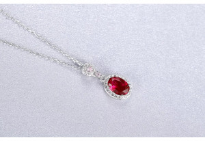 Colier Din Argint Piatra Red Zirconiu Oval ARG397M - Img 4