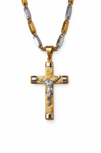 Colier Religios Cruce cu Iisus – Inox Placat Aur 14K, Lanț Elegant cod LC222F