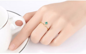 Inel Argint cu Zirconiu Lady Modern Green-Verde placat cu aur - ARG397C - Img 3