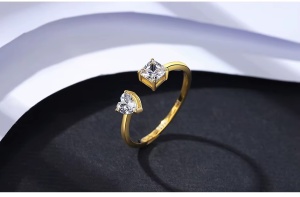 Inel Reglabil Femei, Design Modern Cu Doua Pietre Zirconiu, Argint 925 Placat Aur 18K Cod Arg69F - Img 4