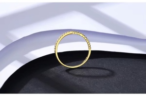 Inel Subtire Din Argint 925 Placat Aur 14K, Model Fin Cu Pietre Zirconiu, Verigheta Delicata Pentru Femei arg70E - Img 7