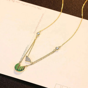 Lantisor Din Argint Auriu --- Malachite Verde --- FINUT Dublu Arg139C - Img 4