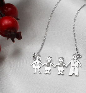 Lantisor din argint Family 4 persoane Mama, Tata si Doi Baieti Arg11E - Img 3