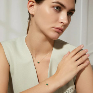 Lantisor Din Argint Piatra Verde Model Finut Dreptunghiular Placat Aur Arg27C - Img 2