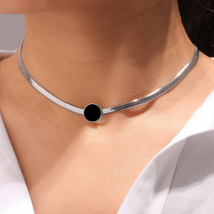 Lantisor Inox Argintiu Black Round Snake- N786 - Img 1