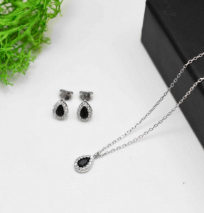 Set Argint Lantisor, Pandativ Si Cercei Rodiat -ONIX Negru- Set325C - Img 6