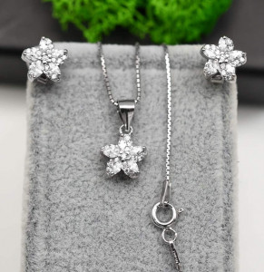 Set Argint Pandativ Si Cercei-- FLOARE - cod SET394F - Img 3