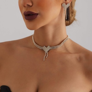 Set Bijuterii Femei Lant Choker Elegant Si Cercei Statement Cu Cristale Zirconiu S25C - Img 7