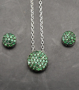 Set Cercei si Lantisor Din Argint S925 Smarald Verde Rotund Set19C - Img 5