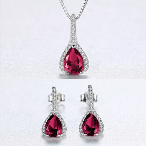 Set Cercei si Lantisor Din Argint S925 Zirconiu Rubin Duchess Red Set278C - Img 4