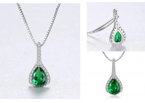 Set Cercei si Lantisor Din Argint S925 Zirconiu Verde Smarald Duchess Set279C - Img 2
