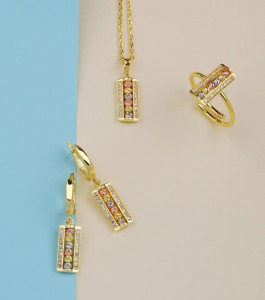 Set Colier, Cercei si Inel Din Argint Placat Aur SET400L - Img 1
