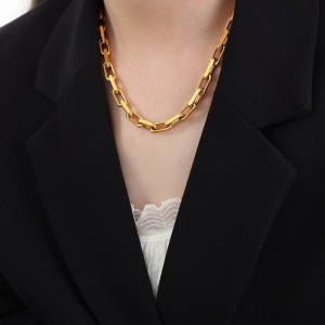 Set Colier Și Brățară Femei, Lanț Modern Din Titan, Placat Aur 18K, Bijuterii Elegante S118F - Img 2