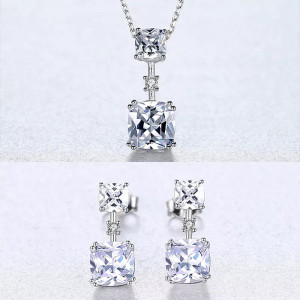 Set Colier si Cercei Din Argint Cubic Zircon Patrat SET399F - Img 1